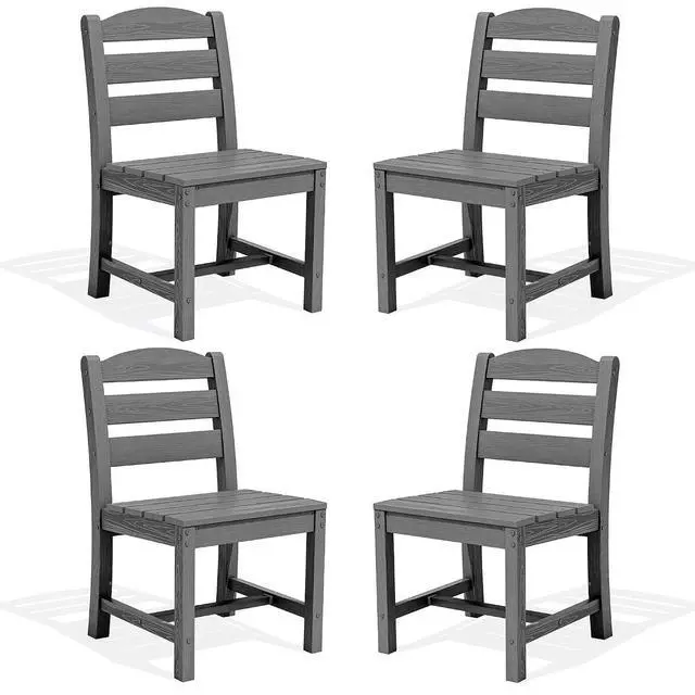 Alt view image 3 of 7 - Outdoor HDPE Armless Dining Chairs Set of 4, All-Weather Patio Dining Chairs for 4 with Widened Seat and Curved Backerst for Garden Backyard Deck, Grey