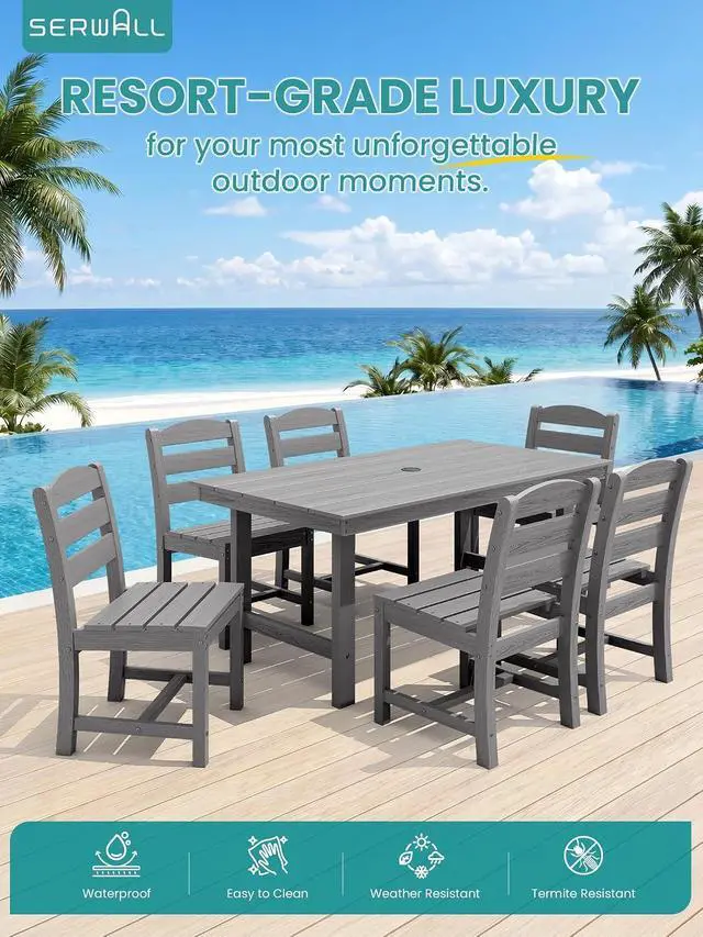 Alt view image 6 of 7 - Outdoor HDPE Armless Dining Chairs Set of 4, All-Weather Patio Dining Chairs for 4 with Widened Seat and Curved Backerst for Garden Backyard Deck, Grey