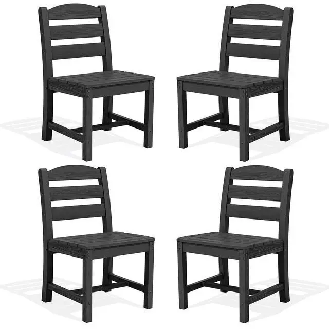 Alt view image 3 of 7 - Outdoor HDPE Armless Dining Chairs Set of 4, All-Weather Patio Dining Chairs for 4 with Widened Seat and Curved Backerst for Garden Backyard Deck, Black