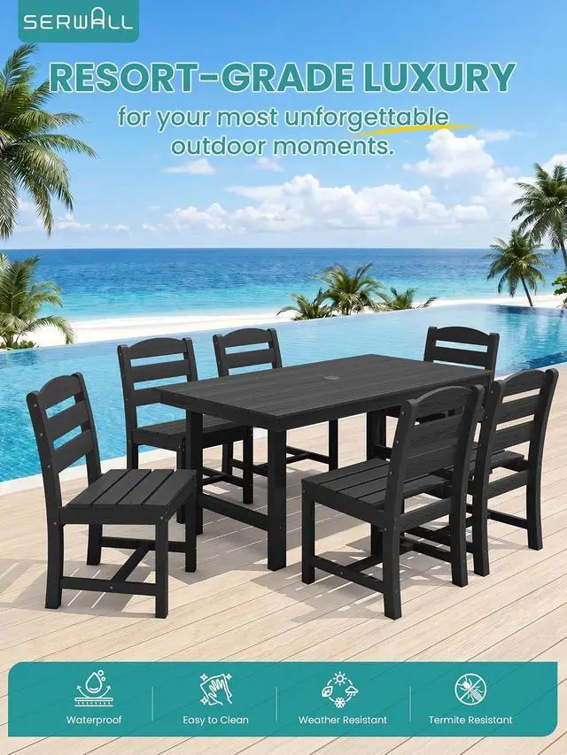 Alt view image 6 of 7 - Outdoor HDPE Armless Dining Chairs Set of 4, All-Weather Patio Dining Chairs for 4 with Widened Seat and Curved Backerst for Garden Backyard Deck, Black