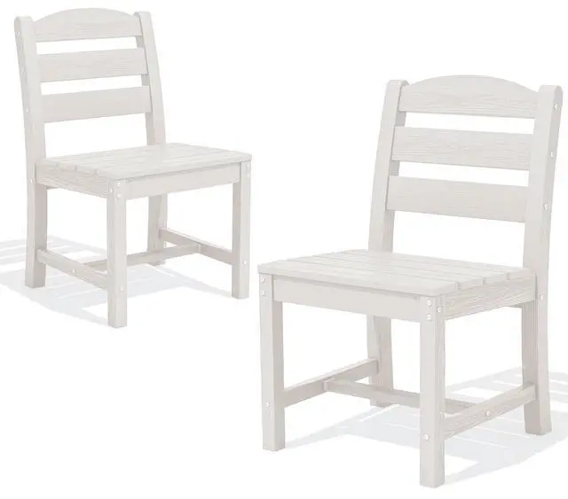 Alt view image 3 of 7 - Outdoor HDPE Armless Dining Chairs Set of 2, All-Weather Patio Dining Chairs for 2 with Widened Seat and Curved Backerst for Garden Backyard Deck, White