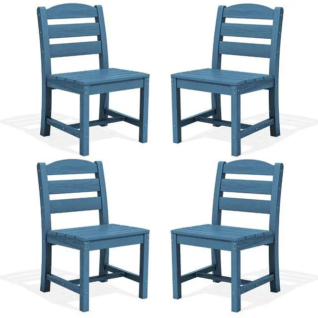 Alt view image 3 of 7 - Outdoor HDPE Armless Dining Chairs Set of 4, All-Weather Patio Dining Chairs for 4 with Widened Seat and Curved Backerst for Garden Backyard Deck, Blue