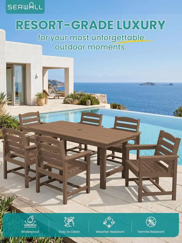 Alt view image 6 of 7 - Outdoor HDPE Armless Dining Chairs Set of 2, All-Weather Patio Dining Chairs for 2 with Widened Seat and Curved Backerst for Garden Backyard Deck, Brown