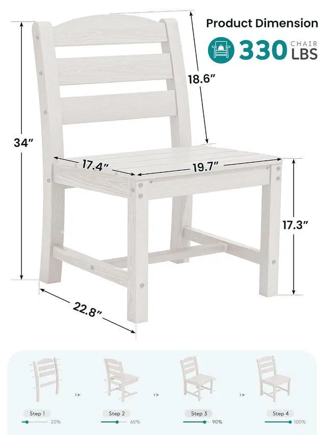 Alt view image 2 of 7 - Outdoor HDPE Armless Dining Chairs Set of 2, All-Weather Patio Dining Chairs for 2 with Widened Seat and Curved Backerst for Garden Backyard Deck, White