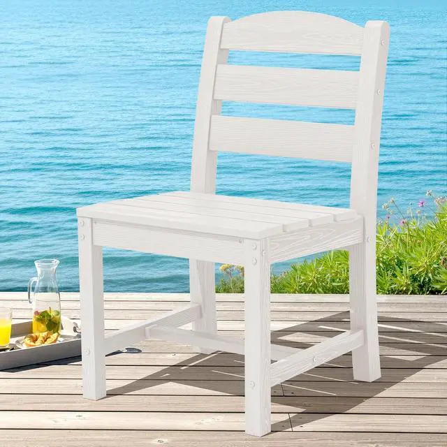 Alt view image 6 of 7 - Outdoor HDPE Armless Dining Chairs Set of 4, All-Weather Patio Dining Chairs for 4 with Widened Seat and Curved Backerst for Garden Backyard Deck, White