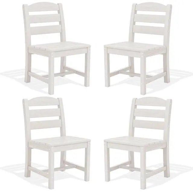 Alt view image 3 of 7 - Outdoor HDPE Armless Dining Chairs Set of 4, All-Weather Patio Dining Chairs for 4 with Widened Seat and Curved Backerst for Garden Backyard Deck, White