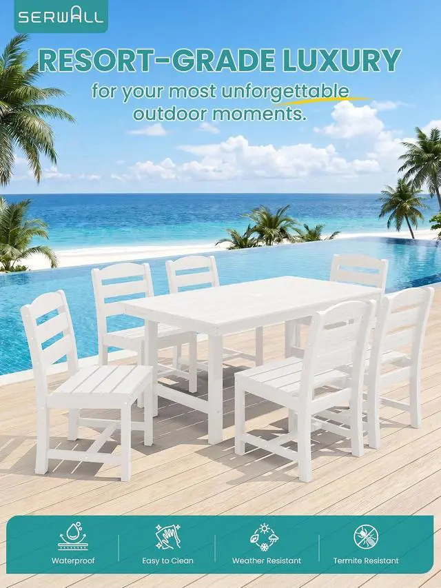 Alt view image 7 of 7 - Outdoor HDPE Armless Dining Chairs Set of 4, All-Weather Patio Dining Chairs for 4 with Widened Seat and Curved Backerst for Garden Backyard Deck, White