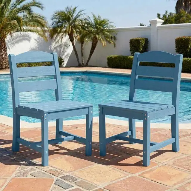 Main image of Outdoor HDPE Armless Dining Chairs Set of 2, All-Weather Patio Dining Chairs for 2 with Widened Seat and Curved Backerst for Garden Backyard Deck, Blue