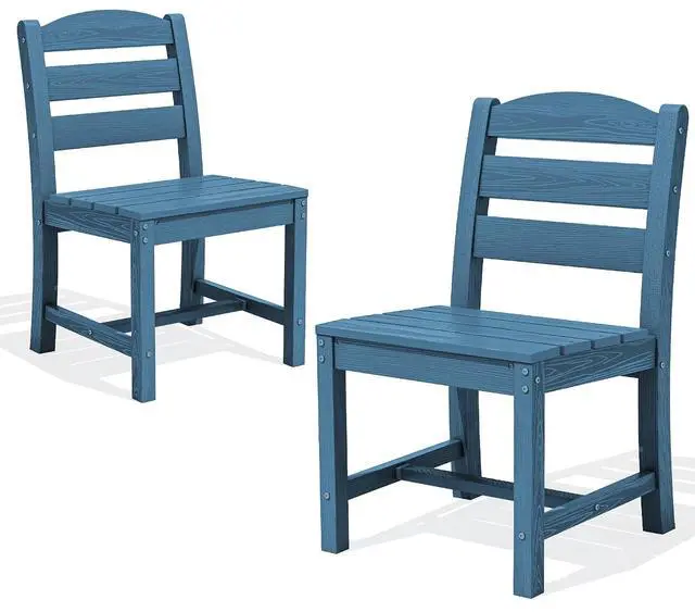Alt view image 3 of 7 - Outdoor HDPE Armless Dining Chairs Set of 2, All-Weather Patio Dining Chairs for 2 with Widened Seat and Curved Backerst for Garden Backyard Deck, Blue