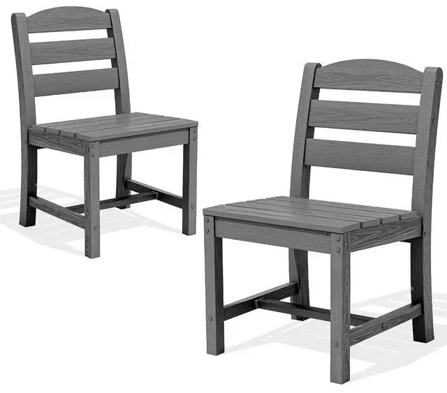 Alt view image 3 of 7 - Outdoor HDPE Armless Dining Chairs Set of 2, All-Weather Patio Dining Chairs for 2 with Widened Seat and Curved Backerst for Garden Backyard Deck, Grey