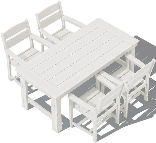 Main image of Outdoor Dining Table Set, 67 HDPE Patio Dining Set for 4, All-Weather Outdoor Table and Chairs Set for Deck, White