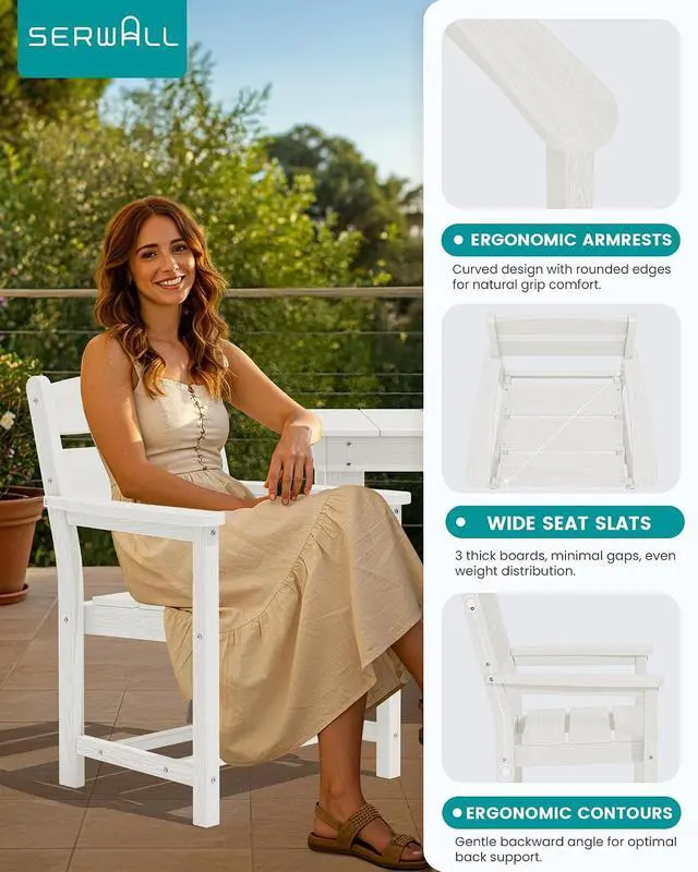Alt view image 4 of 7 - Outdoor Dining Table Set, 67 HDPE Patio Dining Set for 4, All-Weather Outdoor Table and Chairs Set for Deck, White
