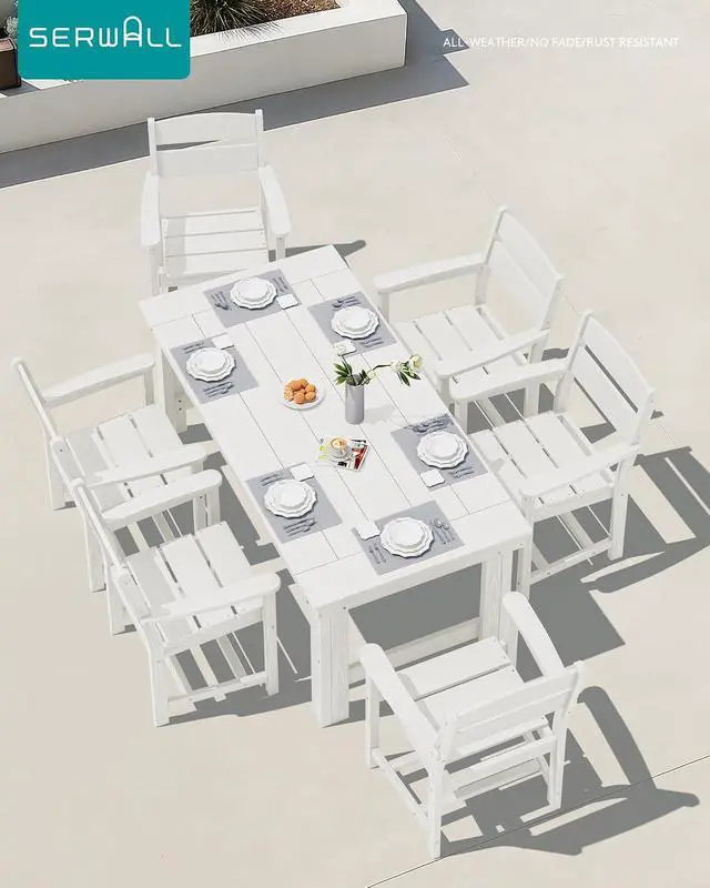 Alt view image 7 of 7 - Outdoor Dining Table Set, 67 HDPE Patio Dining Set for 4, All-Weather Outdoor Table and Chairs Set for Deck, White