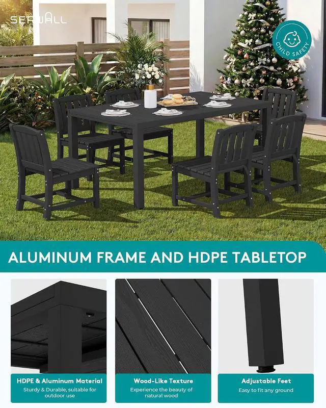 Alt view image 2 of 7 - Outdoor Dining Chairs Set of 2, All-Weather HDPE Patio Armless Chairs Suitable Outdoor Dining Table, Black