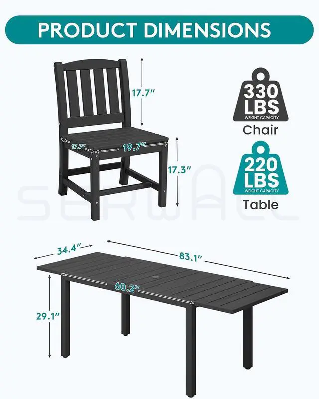 Alt view image 5 of 7 - Outdoor Dining Chairs Set of 2, All-Weather HDPE Patio Armless Chairs Suitable Outdoor Dining Table, Black