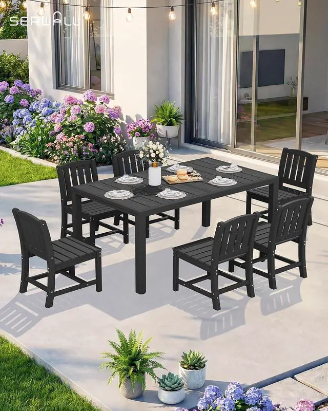 Alt view image 4 of 7 - Outdoor Dining Chairs Set of 2, All-Weather HDPE Patio Armless Chairs Suitable Outdoor Dining Table, Black