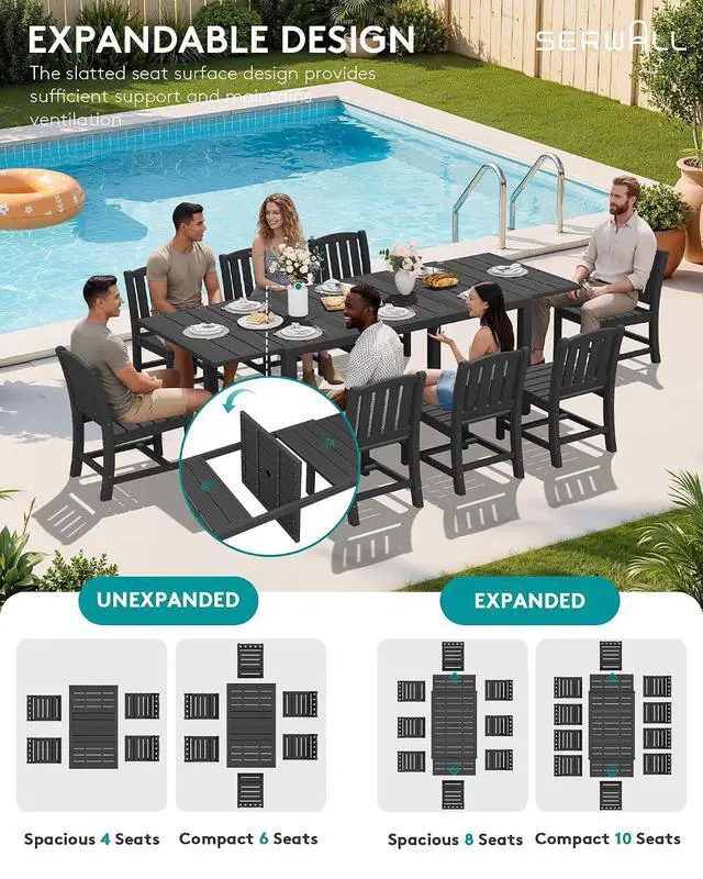 Alt view image 3 of 7 - Outdoor Dining Chairs Set of 2, All-Weather HDPE Patio Armless Chairs Suitable Outdoor Dining Table, Black