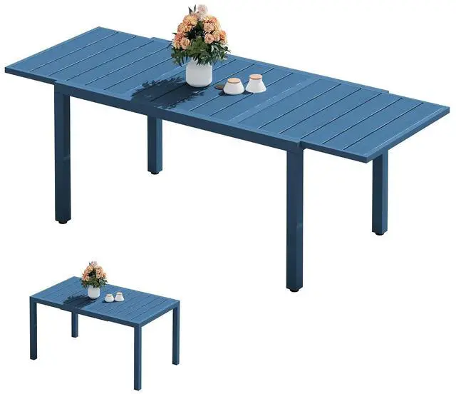 Main image of Outdoor Expandable Dining Table 60" - 83", Patio Dining Table for 4-10 People, All Weather HDPE and Aluminum Outdoor Furniture, Blue