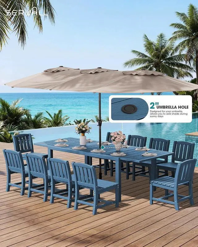 Alt view image 2 of 7 - Outdoor Dining Chairs Set of 4, All-Weather HDPE Patio Armless Chairs Suitable Outdoor Dining Table, Blue