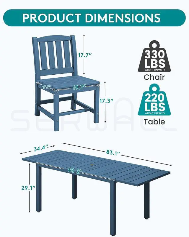 Alt view image 6 of 7 - Outdoor Dining Chairs Set of 4, All-Weather HDPE Patio Armless Chairs Suitable Outdoor Dining Table, Blue