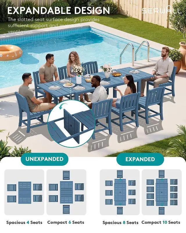 Alt view image 3 of 7 - Outdoor Dining Chairs Set of 4, All-Weather HDPE Patio Armless Chairs Suitable Outdoor Dining Table, Blue