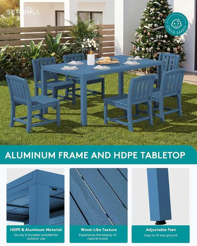 Alt view image 4 of 7 - Outdoor Dining Chairs Set of 4, All-Weather HDPE Patio Armless Chairs Suitable Outdoor Dining Table, Blue