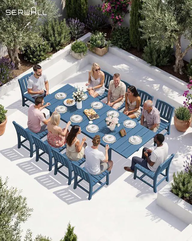 Alt view image 7 of 7 - Outdoor Dining Chairs Set of 4, All-Weather HDPE Patio Armless Chairs Suitable Outdoor Dining Table, Blue