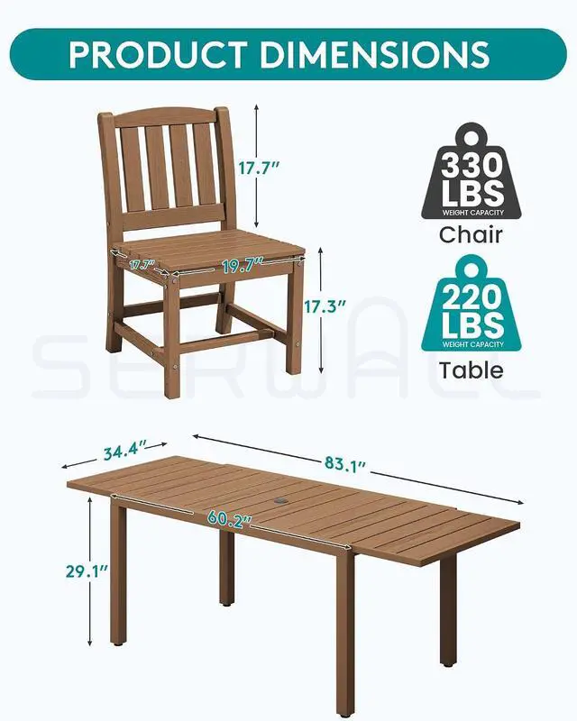 Alt view image 5 of 7 - Outdoor Dining Chairs Set of 2, All-Weather HDPE Patio Armless Chairs Suitable Outdoor Dining Table, Brown