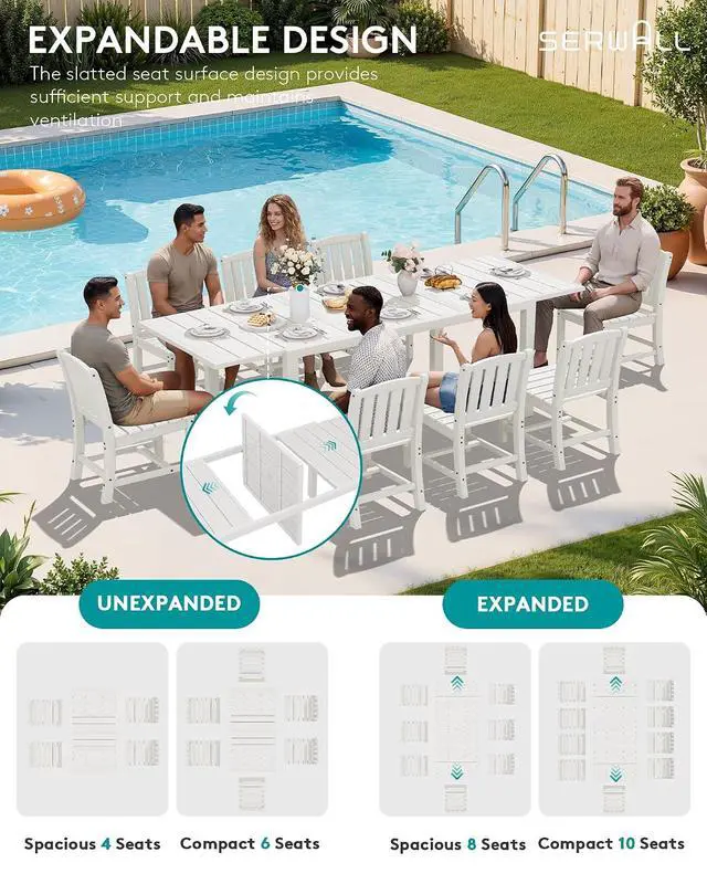 Alt view image 4 of 7 - Outdoor Dining Chairs Set of 2, All-Weather HDPE Patio Armless Chairs Suitable Outdoor Dining Table, White