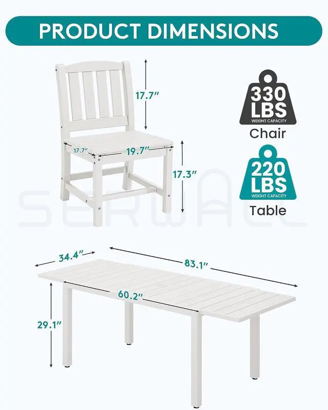 Alt view image 5 of 7 - Outdoor Dining Chairs Set of 2, All-Weather HDPE Patio Armless Chairs Suitable Outdoor Dining Table, White