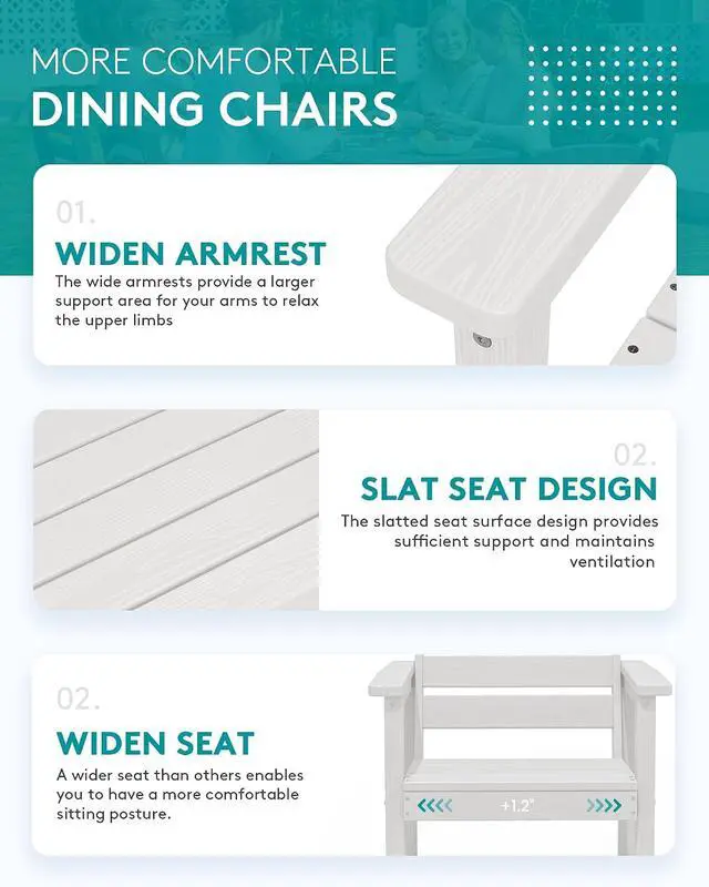 Alt view image 6 of 7 - 9-Piece Outdoor Dining Set, 60" - 83" Expandable Outdoor Dining Table and 8 HDPE Chairs, All Weather HDPE Outdoor Furniture Set for Backyard, Garden, White