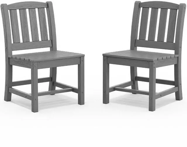 Main image of Outdoor Dining Chairs Set of 2, All-Weather HDPE Patio Armless Chairs Suitable Outdoor Dining Table, Grey