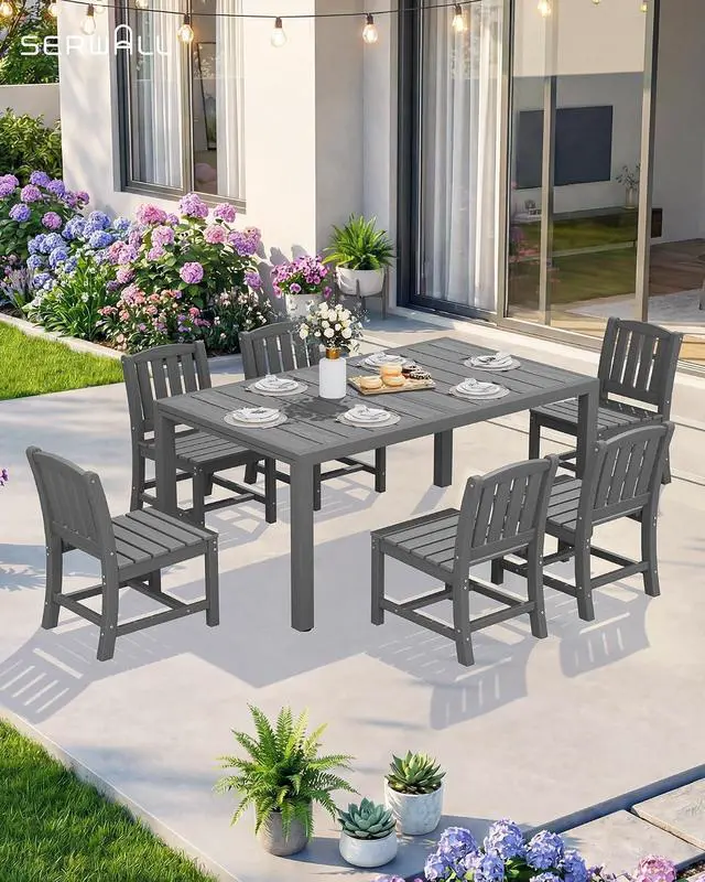 Alt view image 3 of 7 - Outdoor Dining Chairs Set of 2, All-Weather HDPE Patio Armless Chairs Suitable Outdoor Dining Table, Grey