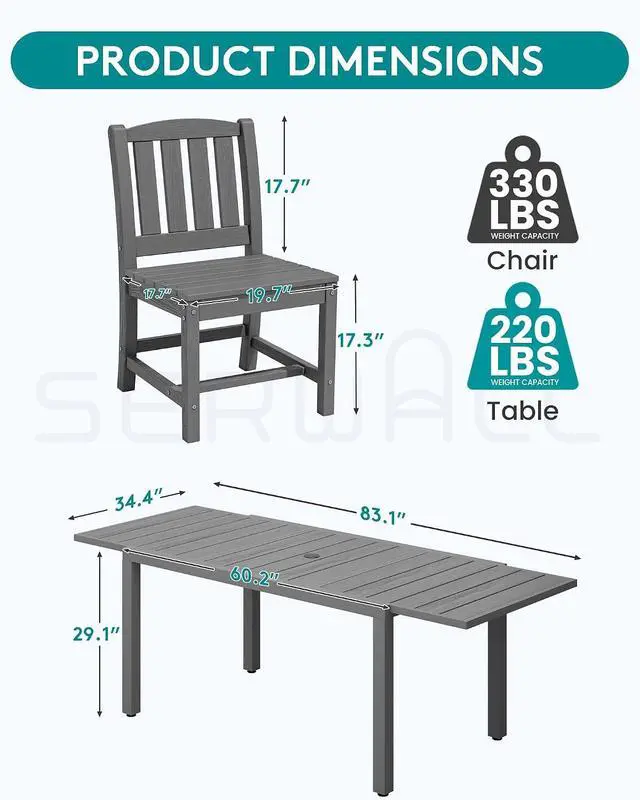 Alt view image 4 of 7 - Outdoor Dining Chairs Set of 2, All-Weather HDPE Patio Armless Chairs Suitable Outdoor Dining Table, Grey