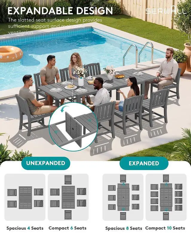 Alt view image 6 of 7 - Outdoor Dining Chairs Set of 2, All-Weather HDPE Patio Armless Chairs Suitable Outdoor Dining Table, Grey