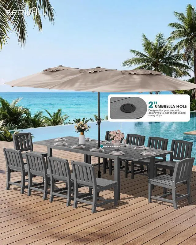 Alt view image 7 of 7 - Outdoor Dining Chairs Set of 2, All-Weather HDPE Patio Armless Chairs Suitable Outdoor Dining Table, Grey