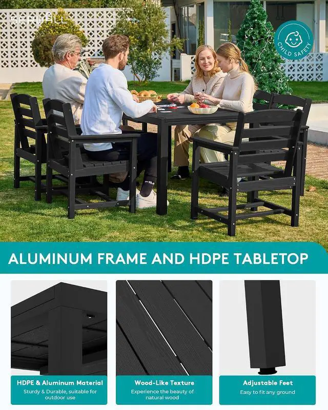 Alt view image 7 of 7 - 10-Piece Patio Dining Sets with 15FT Patio Umbrella, 60" - 83" Expandable Outdoor Dining Table and 8 HDPE Chairs, All Weather HDPE Outdoor Furniture Set (Umbreall Base not Included)