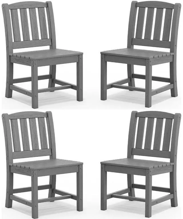 Main image of Outdoor Dining Chairs Set of 4, All-Weather HDPE Patio Armless Chairs Suitable Outdoor Dining Table, Grey