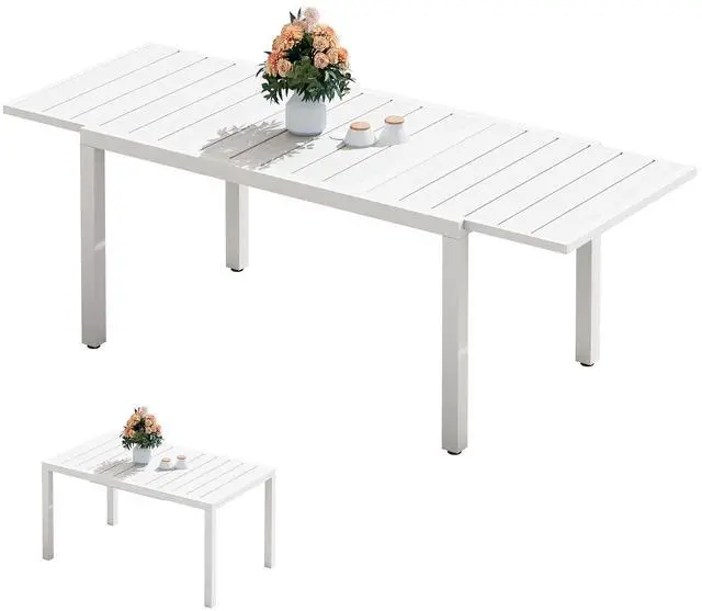 Main image of Outdoor Expandable Dining Table 60" - 83", Patio Dining Table for 4-10 People, All Weather HDPE and Aluminum Outdoor Furniture for Backyard, Garden, White