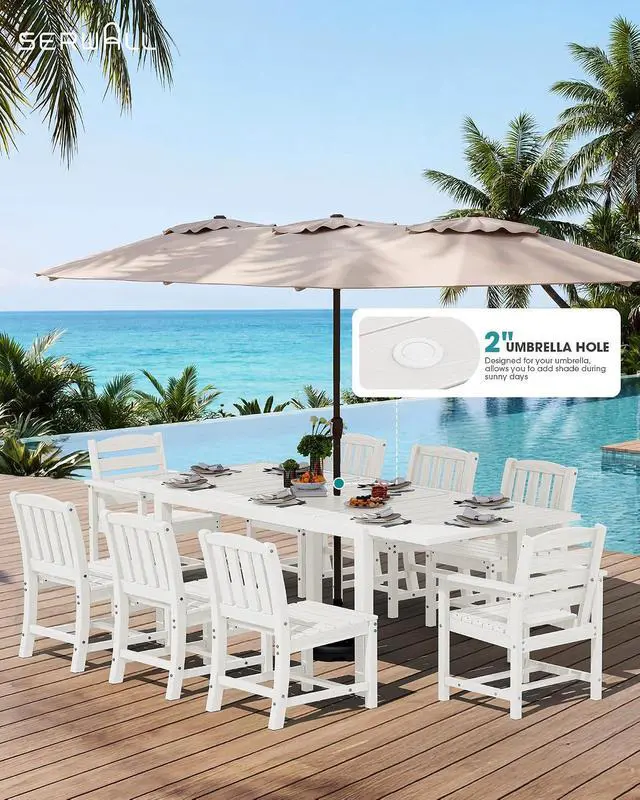 Alt view image 2 of 7 - Outdoor Expandable Dining Table 60" - 83", Patio Dining Table for 4-10 People, All Weather HDPE and Aluminum Outdoor Furniture for Backyard, Garden, White
