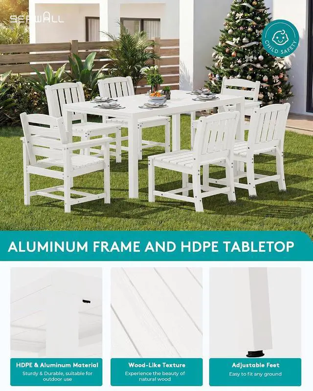 Alt view image 4 of 7 - Outdoor Expandable Dining Table 60" - 83", Patio Dining Table for 4-10 People, All Weather HDPE and Aluminum Outdoor Furniture for Backyard, Garden, White