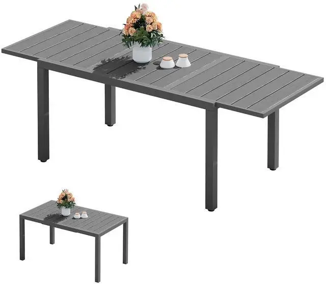 Main image of Outdoor Expandable Dining Table 60" - 83", Patio Dining Table for 4-10 People, All Weather HDPE and Aluminum Outdoor Furniture for Backyard, Garden, Grey