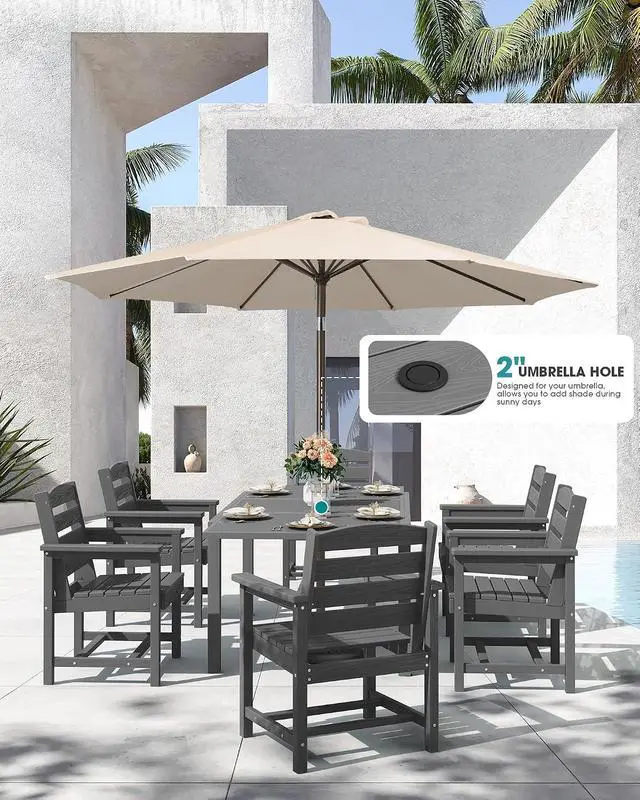 Alt view image 2 of 7 - Outdoor Expandable Dining Table 60" - 83", Patio Dining Table for 4-10 People, All Weather HDPE and Aluminum Outdoor Furniture for Backyard, Garden, Grey