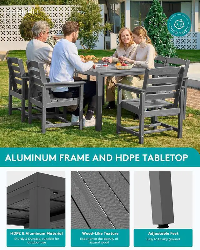 Alt view image 4 of 7 - Outdoor Expandable Dining Table 60" - 83", Patio Dining Table for 4-10 People, All Weather HDPE and Aluminum Outdoor Furniture for Backyard, Garden, Grey