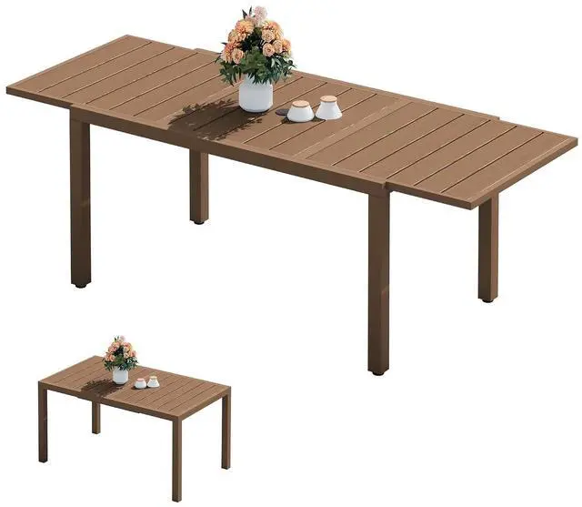 Main image of Outdoor Expandable Dining Table 60" - 83", Patio Dining Table for 4-10 People, All Weather HDPE and Aluminum Outdoor Furniture for Backyard, Garden, Brown
