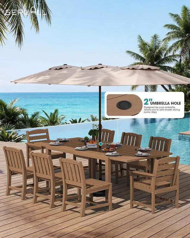 Alt view image 2 of 7 - Outdoor Expandable Dining Table 60" - 83", Patio Dining Table for 4-10 People, All Weather HDPE and Aluminum Outdoor Furniture for Backyard, Garden, Brown