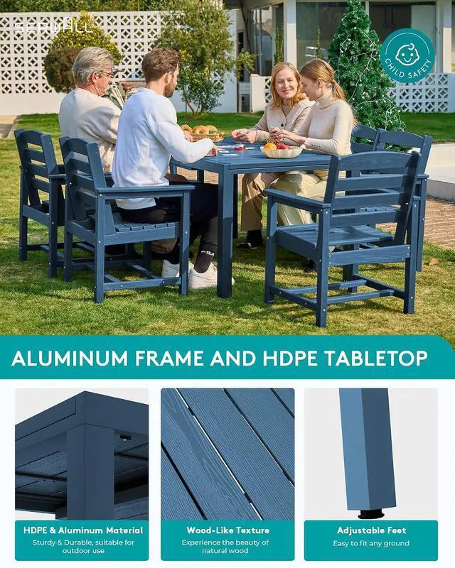 Alt view image 6 of 7 - 10-Piece Patio Dining Sets with 15FT Patio Umbrella, 60" - 83" Expandable Outdoor Dining Table and 8 HDPE Chairs, All Weather HDPE Outdoor Furniture Set (Umbreall Base not Included)