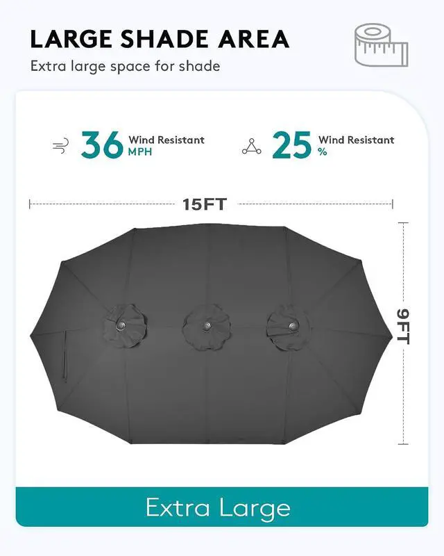 Alt view image 4 of 7 - 10-Piece Patio Dining Sets with 15FT Patio Umbrella, 60" - 83" Expandable Outdoor Dining Table and 8 HDPE Chairs, All Weather HDPE Outdoor Furniture Set (Umbreall Base not Included)