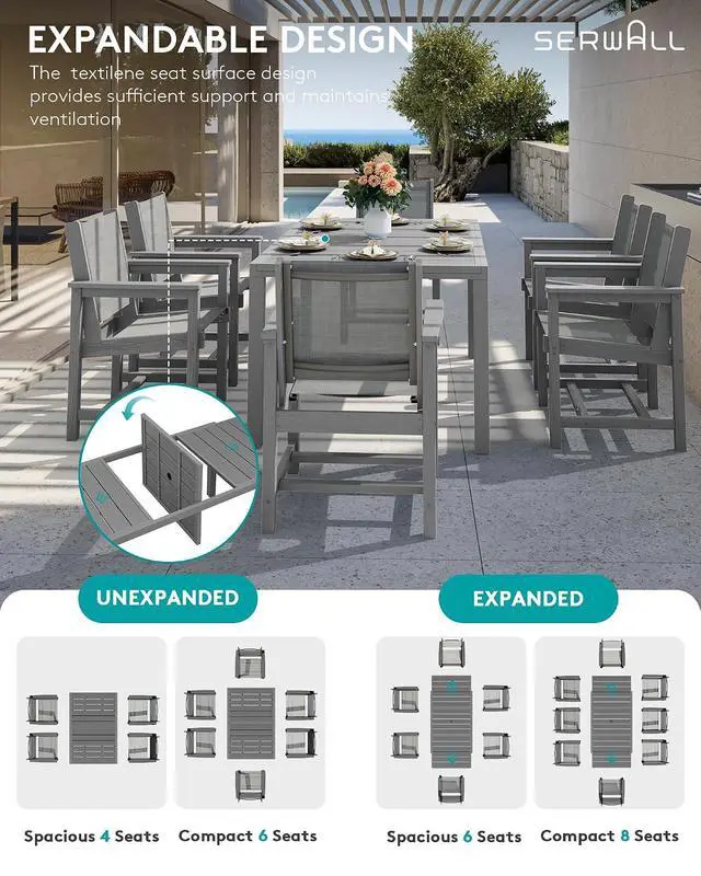 Alt view image 3 of 7 - Outdoor Dining Chairs Set of 2, All-Weather HDPE Patio Armless Chairs Suitable Outdoor Dining Table, Grey