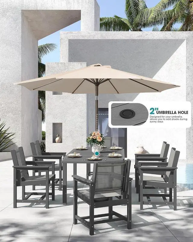 Alt view image 6 of 7 - Outdoor Dining Chairs Set of 2, All-Weather HDPE Patio Armless Chairs Suitable Outdoor Dining Table, Grey